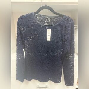White House Black Market Navy Lace Blouse